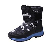 Botas de nieve con forro polar para niños, cálidas, antideslizantes, para caminar, senderismo, a media pantorrilla, acolchadas, térmicas, para exteriores, zapatos deportivos de caña alta, Black, 34 EU
