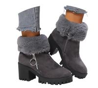 Botas de nieve cortas para mujer, otoño e invierno, botas de invierno, modernas, tacón de bloque, forradas, cálidas, botas de entretiempo, tallas grandes, botas cortas, gris, 36 EU