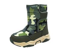 Botas de nieve de camuflaje para niños, botas de esquí con forro polar para invierno, antideslizantes, a media pantorrilla, acolchadas, cálidas, para caminar, senderismo, Green, 34 EU