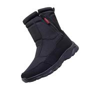 Botas de nieve forradas para hombre, botas de invierno con cremallera, antideslizantes, botas de invierno, botas de senderismo, suela plana, botas térmicas suaves para exteriores, camping, Negro , 50