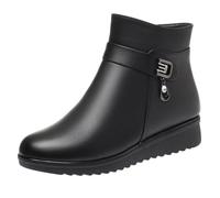 Botas de nieve impermeables para mujer, botas de invierno con forro polar cálido, botas de piel sintética, botas planas antideslizantes con hebillas de cinturón, zapatos elegantes y modernos para