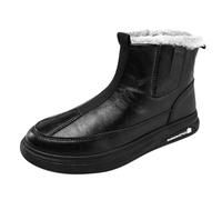Botas de nieve para hombre, forradas e impermeables, botas de invierno de piel sintética altas, botines planos, botines de un solo color, antideslizantes, de piel sintética, para el tiempo libre