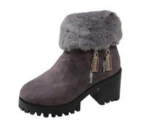 Botas de nieve para mujer, caña corta, suela gruesa, para actividades al aire libre, botas de nieve, cómodas botas de colores lisos, para otoño e invierno, gris, 39 EU