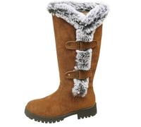 Botas de nieve para mujer, de ante informal, con hebilla decorativa, botas mediadas altas, felpa, confort y calor, otoño, invierno, con tacón de bota, tendencia y bota suave para exterior, marrón, 41