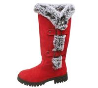 Botas de nieve para mujer, de ante informal, con hebilla decorativa, botas mediadas altas, felpa, confort y calor, otoño, invierno, con tacón de bota, tendencia y bota suave para exterior, rojo, 39 EU