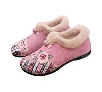 Botas de nieve para mujer, de espuma viscoelástica, cálidas, con forro de felpa, zapatos planos para el hogar, zapatos cómodos para mujer, elegantes con estampado de flores, para interiores y