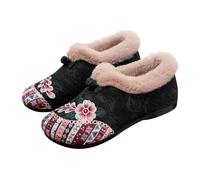 Botas de nieve para mujer, de espuma viscoelástica, cálidas, con forro de felpa, zapatos planos para el hogar, zapatos cómodos para mujer, elegantes con estampado de flores para interiores y