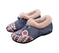 Botas de nieve para mujer, de espuma viscoelástica, cálidas, con forro de felpa, zapatos planos para el hogar, zapatos cómodos para mujer, elegantes con estampado de flores para interiores y