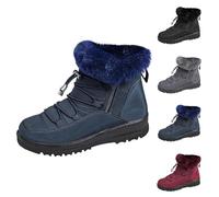 Botas de nieve para mujer, gruesas, cálidas, con forro de piel sintética, con cremallera lateral y cordón ajustable, aisladas, impermeables, antideslizantes, botines cortos, Navy, 40 EU