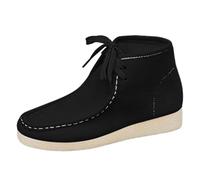 Botas de nieve para mujer para otoño e invierno, retro, color liso, suela de lengüeta, de gamuza, para pasear al perro, clima frío, impermeables, botas de agua cortas para lluvia, Black, 38 EU