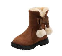 Botas de nieve para niñas, suela gruesa y antideslizante, forro polar, cálidas, para niños, impermeables, para exteriores, con decoración de pompones, Brown, 33 EU
