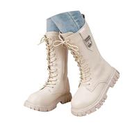 Botas de niña blancas, botas de invierno altas de pantorrilla para niños y niñas, botas de equitación con cremallera lateral antideslizante acolchadas cómodas para niñas retro botines nieve niño otoño