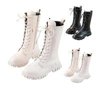 Botas de niña blancas, botas de invierno altas de pantorrilla para niños y niñas, botas de equitación con cremallera lateral antideslizante acolchadas cómodas para niñas retro botines nieve niño otoño
