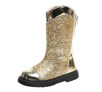 Botas de niña con lentejuelas para medianos y mayores con cremallera trasera, botas altas hasta la pantorrilla para pasarelas, botas de invierno para niñas, color plateado, dorado, 32 EU