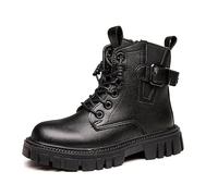 Botas De Niña Invierno Vestir - Es Elegantes para S con Hebilla Diseño De Cordones Cierre De Cremallera Lateral para Invierno Ropa Informal De Moda Parte De Cuero Sintético (Black 30 Little Child)