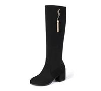 Botas de nobuk de ante suave y transpirable para mujer botas informales de invierno con cremallera lateral hasta la rodilla y tacón grueso Negro 44.5 EU