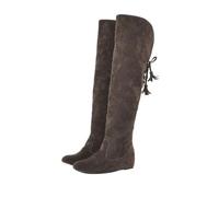 Botas de otoño e invierno cálidas de color sólido y forro polar esmerilado con punta redonda elevada, botas planas por encima de la rodilla, botas altas hasta la rodilla para mujer, Brown, 37.5 EU