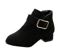 Botas de otoño e invierno con forro polar para niña, de ante a media pantorrilla, tacón de bloque, zapatos escolares lisos con hebilla, informales, antideslizantes, zapatos cálidos para niños, A 2