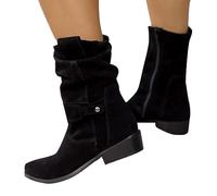 Botas de otoño para mujer, botines occidentales, zapatos de otoño, de ante, de vaquero, media altura, para mujer, planas, tirolesa, baja, con hebilla, botas cortas de entretiempo
