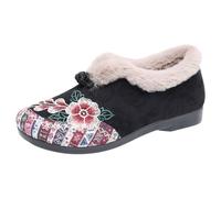 Botas de Pelo de Mujer Nuevo Modelo Impresión Vintage Espesada Caliente Otoño e Invierno Cómodas Zapatos Casual Antideslizante Invierno Piel Botas de Nieve Amarillas, Negro 2, 39 EU