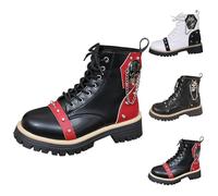 Botas de piel con cordones para mujer, con plataforma, estilo gótico, punk | Botas de motorista Rockabilly, resistentes a la abrasión, antideslizantes, de piel, de caña corta, impermeables