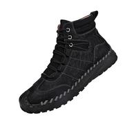 Botas de piel para hombre, botas de senderismo, antideslizantes, de un solo color, impermeables, para senderismo, hechas a mano, para trail running, Negro , 46 EU