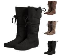 Botas de piel para hombre, medieval, para motocicleta, botas altas para el tiempo libre, suela plana, zapatos de caminar, zapatos de fitness, monocolor, cómodos, informales, para exteriores, Schwarz02