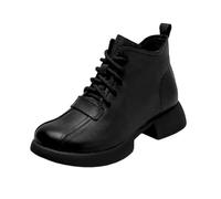 Botas de piel para mujer, botas cortas con cordones, botas de mujer, botas de mujer, punta redonda, tacón de bloque bajo, botas de motorista, botas de transición, Negro , 38 EU