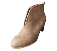 Botas de piel para mujer, cortas, estilo occidental, botas de vaquero, tacones altos, botines de piel sintética, botas de mujer con tacón, botas de equitación, otoño e invierno, zapatos de trabajo