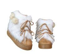 Botas de piel sintética para mujer, botas de tobillo peludas | Botas de plataforma con forro de piel, con cordones, cortas y esponjosas, resistentes al agua, cómodas, lindas y elegantes
