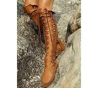 Botas de piel sintética para mujer, planas por encima de la rodilla, medievales, para cosplay, botas de equitación