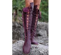 Botas de piel sintética para mujer, planas por encima de la rodilla, medievales, para cosplay, botas de equitación