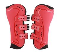 Botas de pierna delantera para caballo, transpirables y absorbentes de golpes, protectores de pierna seguros para saltar, entrenamiento/equitación, forro de neopreno cómodo, color rojo (tamaño grande)