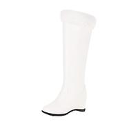 Botas de Pierna Elástica de Cuero Color Sólido Moda Mujer Interior Botas Largas de Algodón con Tacón de Cuña Botas por encima de la Rodilla Sin Tacón, Color blanco., 41 EU