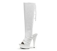 Botas de plataforma con talón descubierto para mujer, botas hasta la rodilla con punta abierta, tacones altos de 15CM, modelos de fiesta en escenario de moda, zapatos de baile en barra,blanca,35