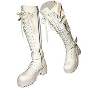 Botas de Plataforma de Combate para Mujer - Tacón de Bloque con Cordones, Botas Altas para Motocicleta con Bolsillo Oculto, Estilo Militar hasta la Rodilla