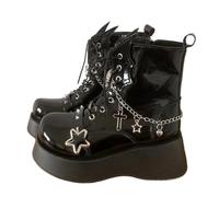 Botas de plataforma de estilo gótico para cosplay de vampiro, botas de media pantorrilla, cómodas, para mujer, botas de motocicleta, zapatos de metal punk, negro, 38 EU