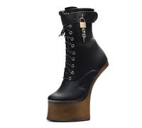 Botas de plataforma para mujer, botas cortas sin tacón, zapatos de cosplay para club nocturno, fetiche, botines de 18 cm, negro/dorado, 42 2/3 EU