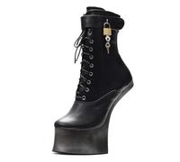 Botas de plataforma para mujer, botas cortas sin tacón, zapatos de cosplay para club nocturno, fetiche, botines de 18 cm, negro plateado, 42 2/3 EU