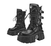 Botas de plataforma punk chic a media pantorrilla, vanguardistas y funcionales, perfectas para looks de moda atrevidos, Black, 42 2/3 EU