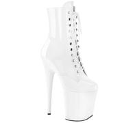 Botas de Pole Dance de 20 cm con Tacones de Aguja Exóticos y Botas de Tobillo de Charol con Cordones, Punta Redonda y Cierre de Cremallera,Blanca,44 EU