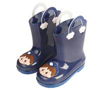 Botas de PVC transparente brillante para niños y niñas, con suela antiagua, para niñas y niños y niñas con tacón, azul oscuro, 10 Years