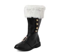 Botas de Santa Claus para mujer de pantorrilla ancha con revestimiento blanco de piel sintética y cremallera lateral para disfraz de Navidad, accesorio de fiesta, Le Noir A, 38 EU
