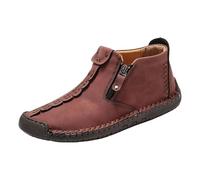 Botas de senderismo ortopédicas para hombre, de cuero, con cremallera lateral, estilo retro, de ajuste ancho, para senderismo, para exteriores, soporte de arco, gimnasio, calzado deportivo, Red, 39 1