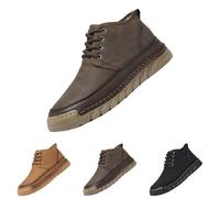 Botas de senderismo para hombre, otoño e invierno, antideslizantes, impermeables, clásicas, de piel sintética, planas, de trekking, a la moda, para el tiempo libre, zapatillas altas, caqui, 42 EU