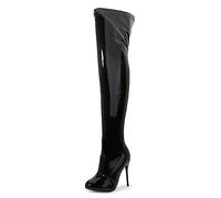 Botas de tacón alto hasta el muslo de charol para mujer con cremallera Botas hasta el muslo elásticas Botas sobre la rodilla Botas de tacón alto Tacones altos de aguja sexy para Club Pole,Negro,46