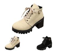 Botas de tacón alto para mujer, botas de tacón alto grueso con plataforma y cremallera lateral, botas con decoración de corazón, botas ligeras para caminar, botines de otoño clásicos, beige, 5.5 UK