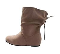 Botas de tacón bajo a media pantorrilla para mujer, de gamuza, con cabeza redonda, suaves, cómodas, sin cordones, suela antideslizante, correa plana, botas vaqueras casuales occidentales, beige, 39 EU