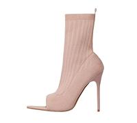 Botas de tacón de aguja para mujer, botas de tobillo para mujer, cómodas botas puntiagudas, antideslizantes, a media pantorrilla, sandalias de punta abierta con lengüeta trasera, zapatos casuales para