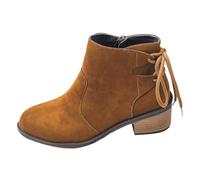Botas de tacón grueso con cordones en la parte trasera para mujer, zapatos casuales de ante para otoño e invierno. Zapatos Charol Niña (Brown, 42)